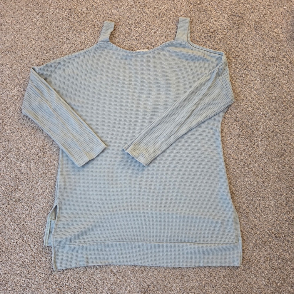 Ee:some Women Sage Green Waffle Knit Cold‎ Shoulder Top Size M - Picture 7 of 10